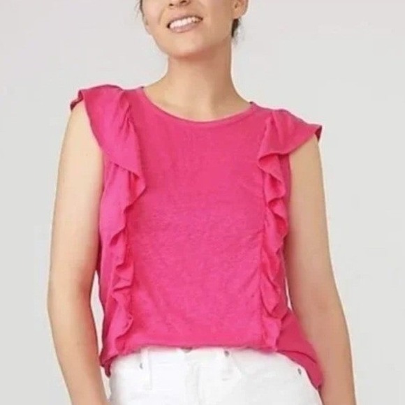 J.Crew Tops - NEW J. CREW Linen Ruffle Tank Tee in Sweet Briar Pink Small